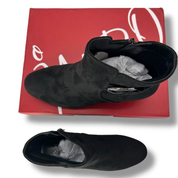 NEW Impo Suede Wedge Booties Size 7 Black Buckle Ankle Boot Comfort Heels - Picture 6 of 13